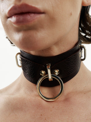 Leather Collar "VECTOR" Brown