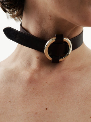Thin Leather Choker "CARBON" Brown