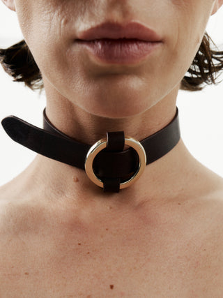 Thin Leather Choker "CARBON" Brown