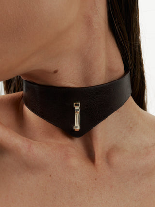Leather Choker "GAUGE" Brown
