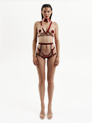 Patent Leather Garter Set "VAULT" Red