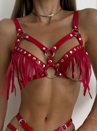 Leather Harness bra "RIO" in Red - Dr.Harness - braandchest