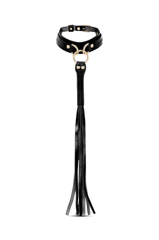 Leather Choker With Whip Leash "TRACE" Black choker - Dr.Harness Lingerie & Leather - 1