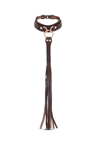 Leather Choker With Whip Leash "TRACE" Brown choker - Dr.Harness Lingerie & Leather - 1
