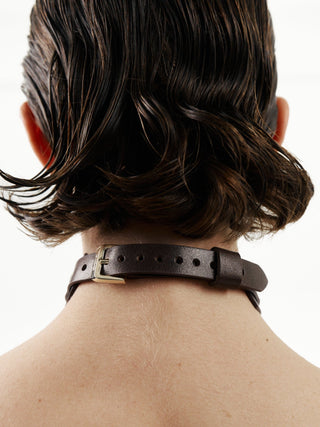Leather Choker With Whip Leash "TRACE" Brown choker - Dr.Harness Lingerie & Leather - 3