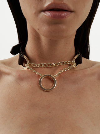 Leather Collar With Leash "NODE" Brown choker - Dr.Harness Lingerie & Leather - 1
