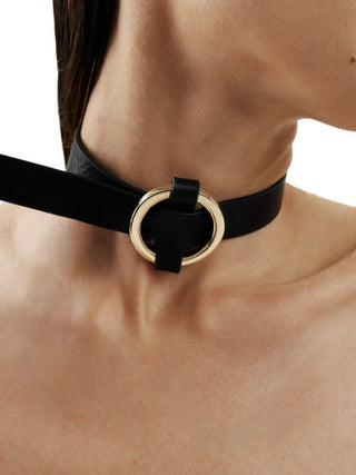 Thin Leather Choker "CARBON" Black choker - Dr.Harness Lingerie & Leather - 1