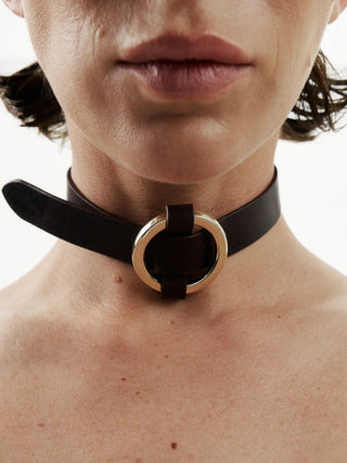 Thin Leather Choker "CARBON" Brown choker - Dr.Harness Lingerie & Leather - 2