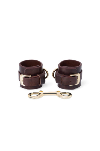 Leather Handcuffs "BLOCK" Brown handcuffs & restraints - Dr.Harness Lingerie & Leather - 1