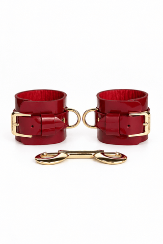 Leather Handcuffs "BLOCK" Red handcuffs & restraints - Dr.Harness Lingerie & Leather - 1