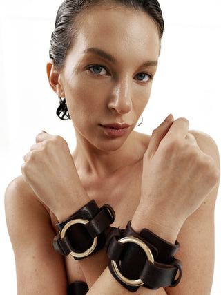 Leather Wrist Cuffs "ANCHOR" Brown handcuffs & restraints - Dr.Harness Lingerie & Leather - 3