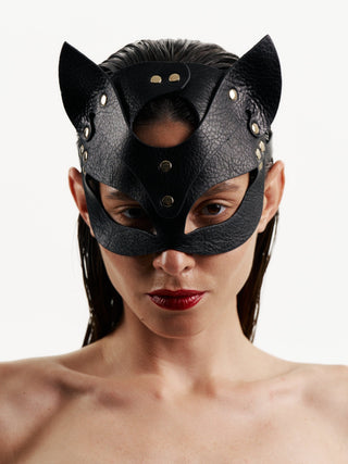 Cat Mask Leather Charm Black leather accessories - Dr.Harness Lingerie & Leather - 4