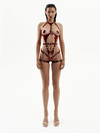 Chain Harness Lingerie in Red Patent Leather "VOW" Red leather lingerie - Dr.Harness Lingerie & Leather - 1