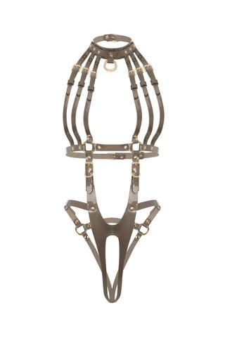 Leather Body Harness "IMPACT" Beige leather lingerie - Dr.Harness Lingerie & Leather - 6