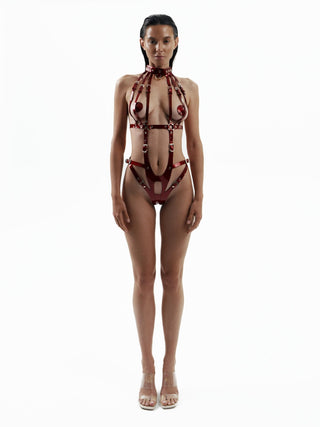 Leather Body Harness "IMPACT" Red leather lingerie - Dr.Harness Lingerie & Leather - 1