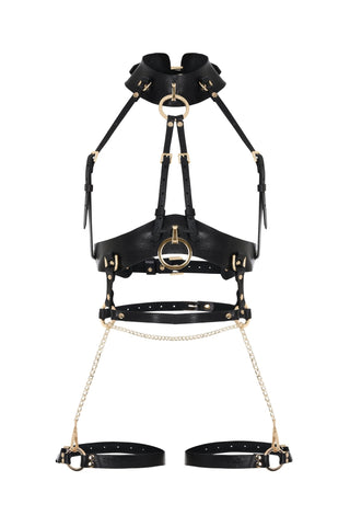 Leather Body Harness with Open Bra & Chains "DUSK" leather lingerie - Dr.Harness Lingerie & Leather - 7