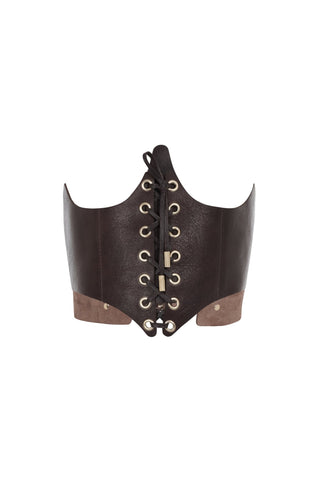 Leather Corset "BASTION" Brown leather lingerie - Dr.Harness Lingerie & Leather - 1