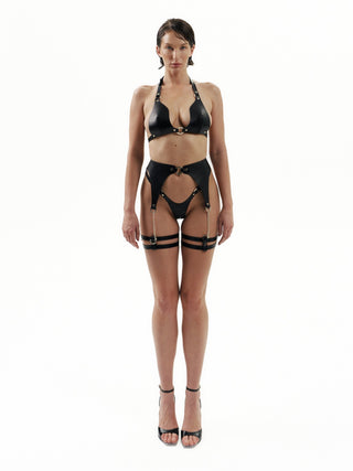 Luxury Leather Lingerie Set with Garters "OBSIDIAN" leather lingerie - Dr.Harness Lingerie & Leather - 2