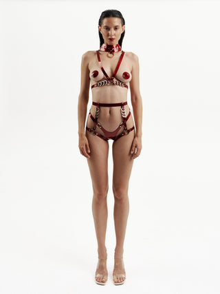 Patent Leather Garter Set "VAULT" Red leather lingerie - Dr.Harness Lingerie & Leather - 1