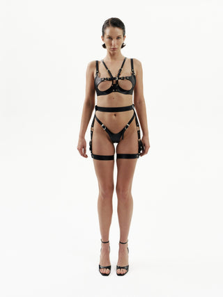 Strappy Leather Lingerie Set "MIDNIGHT" leather lingerie - Dr.Harness Lingerie & Leather - 2