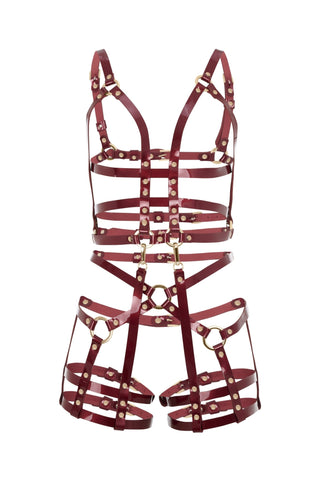 Thin-Strap Harness with Stocking Suspenders "PHANTOM" Red leather lingerie - Dr.Harness Lingerie & Leather - 7