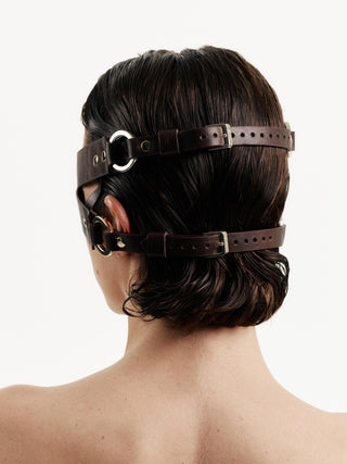 Leather Blindfold Mask "UNSEEING" Brown leather mask - Dr.Harness Lingerie & Leather - 2