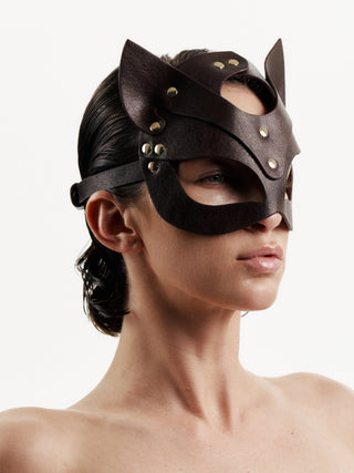 Leather Cat Mask "CAT" Brown leather mask - Dr.Harness Lingerie & Leather - 1