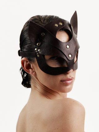Leather Cat Mask "CAT" Brown leather mask - Dr.Harness Lingerie & Leather - 3
