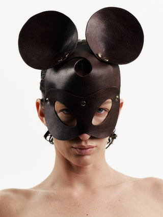 Leather Mouse Mask "MOUSE" Brown leather mask - Dr.Harness Lingerie & Leather - 4